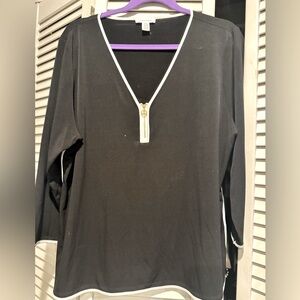 Calvin Klein Black V-Neck Women's Top with Gold Zipper